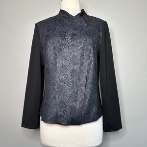 Patrizia Luca Womens Zip Cardigan Sweater Blazer Size L Black Blue Long Sleeve